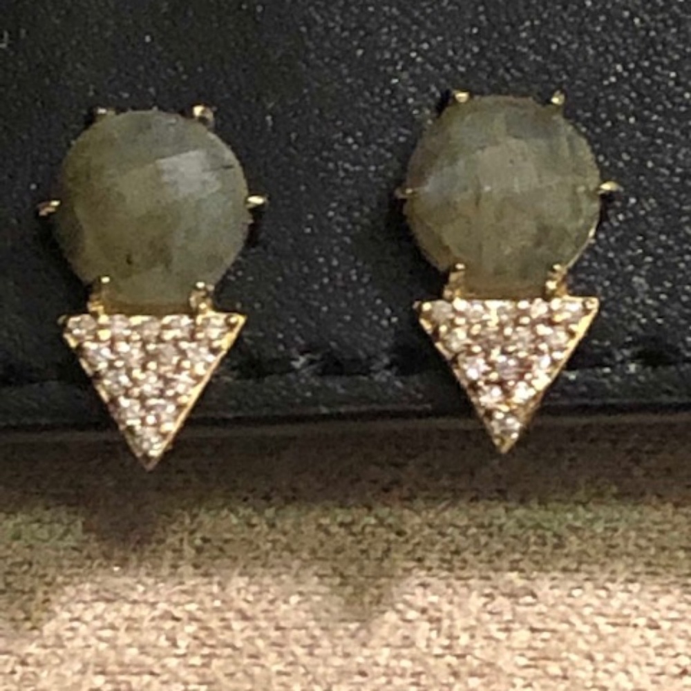 Triangle Pave Gem Stud Earrings in Gold/Labradorite